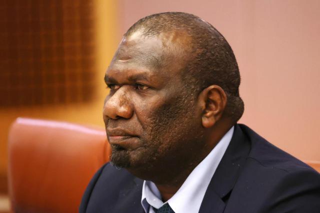 Vanuatu's Foreign Minister Marc Ati looks on during a meeting between Prime Minister Jotham Napat and Australian Prime Minister Anthony Albanese at Parliament House in Canberra on June 29, 2026. (Photo by David GRAY / AFP)