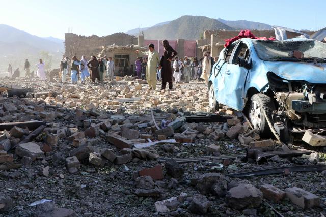Afghan residents gather at the site of a Pakistani airstrike at a village in Tsamkani district of Afghanistan's Paktia province on June 29, 2026. Pakistan carried out airstrikes overnight in eastern Afghanistan, Islamabad said on June 29, adding its operations had targeted militants as the Afghan government reported dozens of civilian casualties. (Photo by AFP)