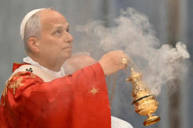 Pope Leo XIV swings a censer during a mass on the Solemnity of Saints Peter and Paul, Rome's patron saints, at St Peter's basilica in The Vatican, on June 29, 2026. (Photo by Alberto PIZZOLI / AFP)