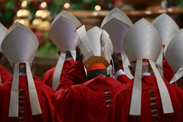 Cardinals attend a mass on the Solemnity of Saints Peter and Paul, Rome's patron saints, at St Peter's basilica in The Vatican, on June 29, 2026. (Photo by Alberto PIZZOLI / AFP)