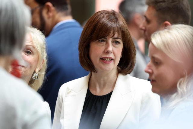 Deputy Labour party leader Lucy Powell (C) takes their seat ahead of a speech by Labour MP and challenger for Leader of the Labour party, Andy Burnham, in Manchester, northern England, on Monday, June 29, 2026. (Photo by Toby Shepheard / AFP)