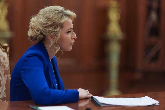In this pool photograph distributed by the Russian state agency Sputnik, Russia's human rights commissioner Yana Lantratova attends a meeting with Russian President at the Kremlin in Moscow on June 29, 2026. (Photo by Gavriil Grigorov / POOL / AFP)