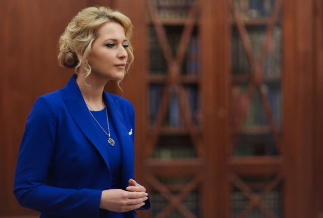 In this pool photograph distributed by the Russian state agency Sputnik, Russia's human rights commissioner Yana Lantratova attends a meeting with Russian President at the Kremlin in Moscow on June 29, 2026. (Photo by Gavriil Grigorov / POOL / AFP)