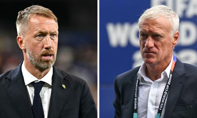 (COMBO) This combination of file photos created on June 29, 2026, Sweden's English head coach Graham Potter in Arlington on June 25, 2026 (L); and France's head coach Didier Deschamps in Philadelphia on June 22, 2026. France and Sweden will meet during a 2026 World Cup round of 32 football match at the New York/New Jersey Stadium in East Rutherford on June 30, 2026. (Photo by Paul ELLIS and Mauro PIMENTEL / AFP)