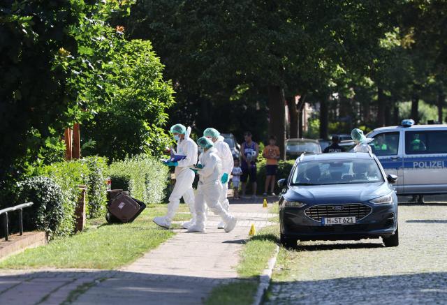 Police forensics work at the scene where six people were killed in a shooting in Stade, northern Germany, a city some 50 kilometres west of Hamburg, on June 29, 2026. A sixth person has died after a shooting at a youth centre in northern Germany on June 29, 2026, according to police, who said that the deadly shooting likely stems from "an extended family tragedy". All six of those killed in the shooting are adults, and one further person injured in the shooting is being treated but is "stable," a police spokesman told AFP. A male suspected shooter has been arrested, and two other people are being held in police custody whose connection with the deadly shooting remains under investigation, according to police. (Photo by Ibrahim OT / AFP)