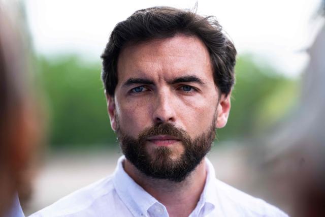 Deputy to the mayor of Paris to the sports Maxime Sauvage looks on during a visit of the Baignade de Grenelle Baignade safe swimming site in Paris on June 29, 2026. The Baignade de Grenelle Baignade safe swimming will open on July 4, 2026. (Photo by Julie SEBADELHA / AFP)