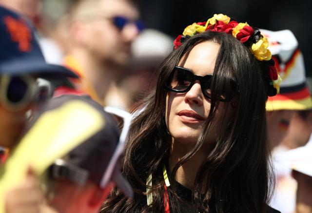 A German fan gestures ahead of the 2026 World Cup round of 32 football match between Germany and Paraguay at the Boston Stadium in Foxborough on June 29, 2026.  (Photo by FRANCK FIFE / AFP)