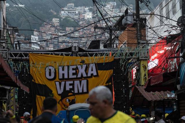 View of the Rocinha favela during a live broadcast of the 2026 FIFA World Cup football match between Brazil and Japan in Rio de Janeiro, Brazil, on June 29, 2026. (Photo by TERCIO TEIXEIRA / AFP)