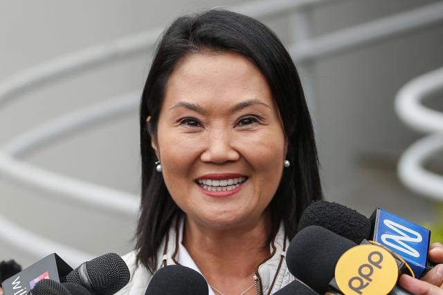 (FILES) Peru's presidential candidate for the Fuerza Popular party, Keiko Fujimori, speaks to the press in Lima, on June 19, 2026. Right-wing candidate Keiko Fujimori won Peru's presidential run-off with a wafer-thin majority of 50.13 percent of the vote, the country's election commission said on June 29, 2026. (Photo by AFP)