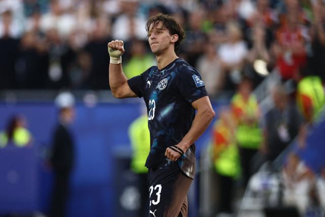 Paraguay's midfielder #23 Matias Galarza celebrates scoring a penalty kick during the penalty shootout of the 2026 World Cup round of 32 football match between Germany and Paraguay at the Boston Stadium in Foxborough on June 29, 2026.  (Photo by CHARLY TRIBALLEAU / AFP)