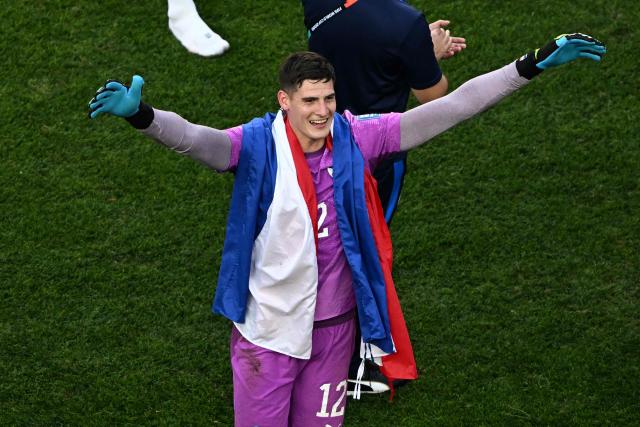 Paraguay's goalkeeper #12 Orlando Gill celebrates after winning the penalty shootout of the 2026 World Cup round of 32 football match between Germany and Paraguay at the Boston Stadium in Foxborough on June 29, 2026.  (Photo by Jewel SAMAD / AFP)