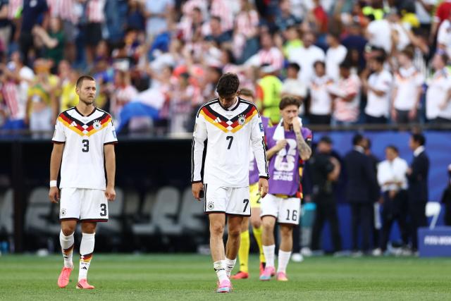 Germany's forward #07 Kai Havertz reacts after losing the penalty shootout of the 2026 World Cup round of 32 football match between Germany and Paraguay at the Boston Stadium in Foxborough on June 29, 2026.  (Photo by CHARLY TRIBALLEAU / AFP)