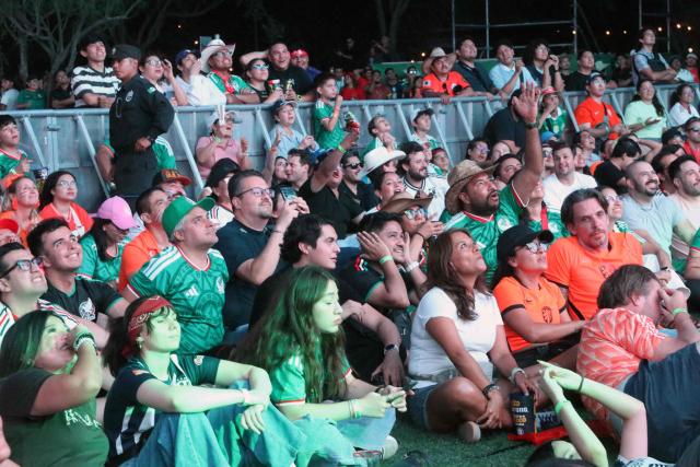 Football fans gather at the FIFA Fan Fest to watch a live broadcast of the 2026 FIFA World Cup football match between the Netherlands and Morocco at Parque Fundidora in Monterrey, Mexico, on June 29, 2026. (Photo by Julio Cesar SALAZAR / AFP)