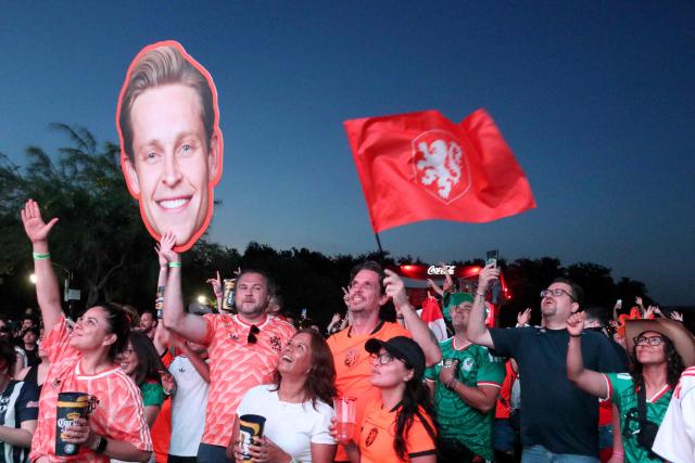 Netherland's football fans gather at the FIFA Fan Fest to watch a live broadcast of the 2026 FIFA World Cup football match between the Netherlands and Morocco at Parque Fundidora in Monterrey, Mexico, on June 29, 2026. (Photo by Julio Cesar SALAZAR / AFP)