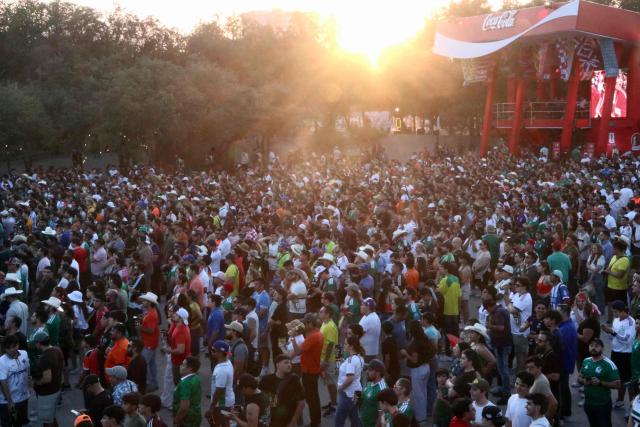 Football fans gather at the FIFA Fan Fest to watch a live broadcast of the 2026 FIFA World Cup football match between the Netherlands and Morocco at Parque Fundidora in Monterrey, Mexico, on June 29, 2026. (Photo by Julio Cesar SALAZAR / AFP)