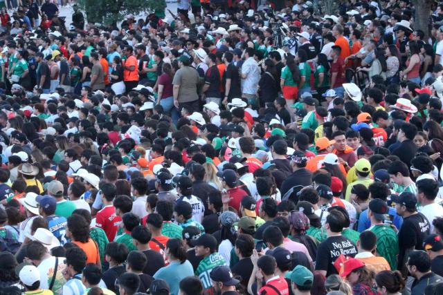 Football fans gather at the FIFA Fan Fest to watch a live broadcast of the 2026 FIFA World Cup football match between the Netherlands and Morocco at Parque Fundidora in Monterrey, Mexico, on June 29, 2026. (Photo by Julio Cesar SALAZAR / AFP)