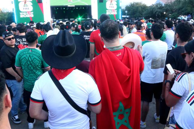 Morocco's fans gather at the FIFA Fan Fest during the 2026 FIFA World Cup football match between the Netherlands and Morocco at Parque Fundidora in Monterrey, Mexico, on June 29, 2026. (Photo by Julio Cesar SALAZAR / AFP)