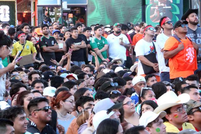 Football fans gather at the FIFA Fan Fest to watch a live broadcast of the 2026 FIFA World Cup football match between the Netherlands and Morocco at Parque Fundidora in Monterrey, Mexico, on June 29, 2026. (Photo by Julio Cesar SALAZAR / AFP)