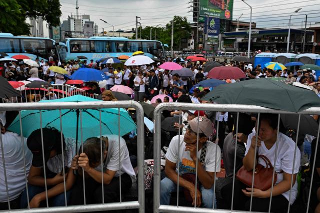 Members of the religious group Iglesia ni Cristo (INC) stage a demonstration along Epifanio de los Santos Avenue in Quezon City, Metro Manila on June 30, 2026. Thousands of members of a powerful Philippine religious sect rallied in Manila, snarling rush hour traffic for kilometres in every direction as they protested the looming arrest of a senator and church member. (Photo by Jam STA ROSA / AFP)