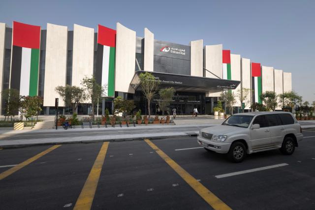 A photograph shows Mohamed bin Zayed City Station in Abu Dhabi on June 30, 2026, on the day of the inaugural journey of the UAE's first passenger train. The passenger service will eventually connect four of the country's seven emirates, with an "introductory operational phase" between Abu Dhabi and Fujairah to begin on June 30, state news agency WAM said earlier this month. The Dubai station will open on September 30, while the main station in the neighbouring emirate of Sharjah is set to be operational on March 30, 2027. (Photo by FADEL SENNA / AFP)
