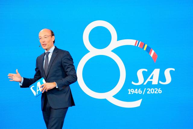 SAS airline CEO Anko van der Werff holds a press conference about the airline's future plans for Scandinavia, at Copenhagen Airport in Copenhagen on June 30, 2026. With its largest investment ever, SAS will spend more than ten billion dollars on up to 40 new Airbus aircraft, it is stated at the press conference. (Photo by Ida Marie Odgaard / Ritzau Scanpix / AFP) / Denmark OUT