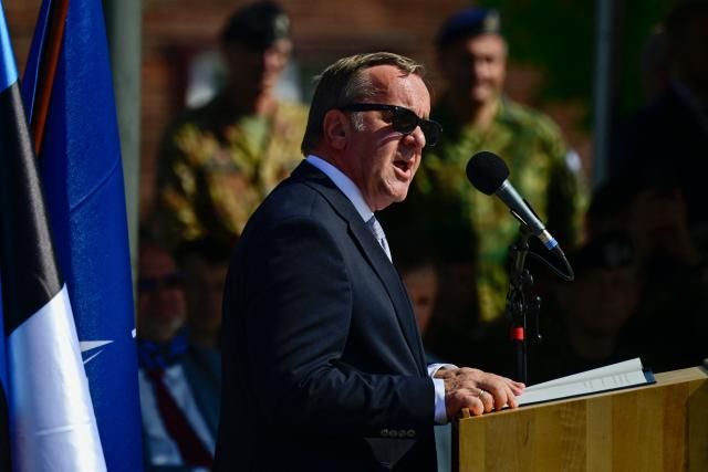 German Defence Minister Boris Pistorius speaks during a NATO Change of Command ceremony on June 30, 2026 in Valka (Latvia) or Valga (Estonia). A joint German-Dutch army corps (1GNC) is taking command of NATO land forces in Latvia and Estonia. Officially transitioning on June 30, 2026, this move establishes a dedicated second corps headquarters on the eastern flank to speed up reinforcements and command combat operations in the Baltic region. (Photo by John MACDOUGALL / AFP)