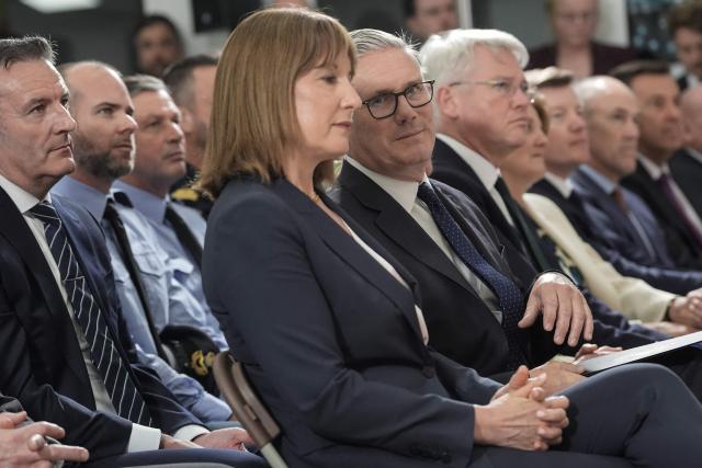 Britain's Prime Minister Keir Starmer and Britain's Chancellor of the Exchequer Rachel Reeves listen as Britain's Defence Secretary Dan Jarvis speaks in Berkshire, west of London, on June 30, 2026, following the publication of long-delayed Defence Investment Plan (DIP). Outgoing Prime Minister Keir Starmer announced on June 30, his long-delayed plan for funding Britain's future defence needs, with increased money for drones and autonomous systems. (Photo by Stefan Rousseau / POOL / AFP)
