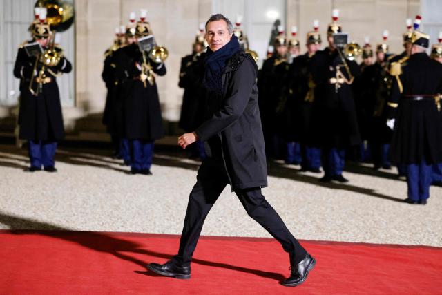 (FILES) Museum of European and Mediterranean Civilisations (Mucem)'s president Pierre-Olivier Costa arrives at the Elysee Palace, in Paris on February 27, 2024. Costa, who has been the subject of an investigation into sexual and psychological harassment since March, has been suspended from his duties, the Ministry of Culture announced on June 30, 2026. (Photo by Ludovic MARIN / AFP)