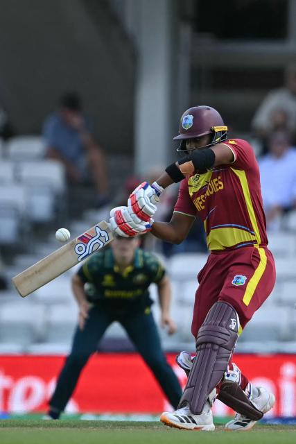West Indies' captain Hayley Matthews plays a shot during the ICC Women's T20 cricket world cup 2026 semi-final game between Australia and West Indies, at The Oval in London on June 30, 2026. (Photo by JUSTIN TALLIS / AFP)