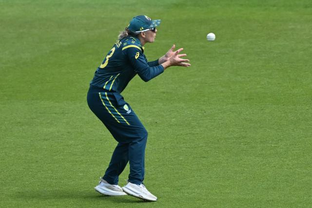 Australia's Ashleigh Gardner takes a catch to dismiss West Indies' Qiana Joseph during the ICC Women's T20 cricket world cup 2026 semi-final game between Australia and West Indies, at The Oval in London on June 30, 2026. (Photo by JUSTIN TALLIS / AFP)