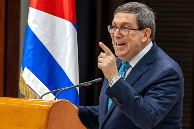 Cuban Foreign Minister Bruno Rodriguez Parrilla speaks during a press conference in Havana on June 30, 2026. Rodríguez said that months of negotiations with the United States, which is exerting maximum pressure on the island in an attempt to bring about political change, have shown no progress. (Photo by ADALBERTO ROQUE / AFP)