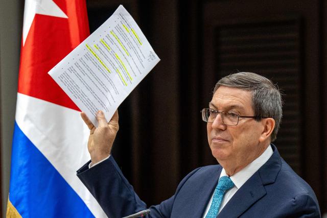 Cuban Foreign Minister Bruno Rodriguez Parrilla attends a press conference in Havana on June 30, 2026. Rodríguez said that months of negotiations with the United States, which is exerting maximum pressure on the island in an attempt to bring about political change, have shown no progress. (Photo by ADALBERTO ROQUE / AFP)