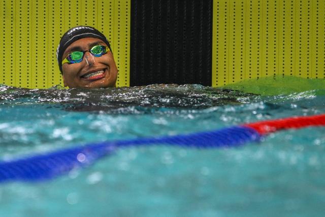 French swimmer Yohann Ndoye-Broussard competes in the 50m backstroke final during the French national swimming championships at Saint-Etienne on June 30, 2026. (Photo by OLIVIER CHASSIGNOLE / AFP)