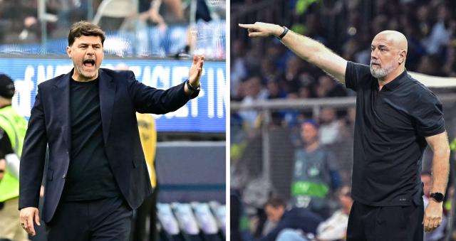 (COMBO) This combination of file photos created on June 30, 2026, shows USA's Argentine coach Mauricio Pochettino in Inglewood, California, on March 20, 2025 (L); and Bosnia and Herzegovina's head coach Sergej Barbarez in Zenica, on October 11, 2024. The USA and Bosnia and Herzegovina will meet in a 2026 World Cup round of 32 football match at the San Francisco Bay Area Stadium in Santa Clara on July 1, 2026. (Photo by Frederic J. BROWN and Elvis BARUKCIC / AFP)