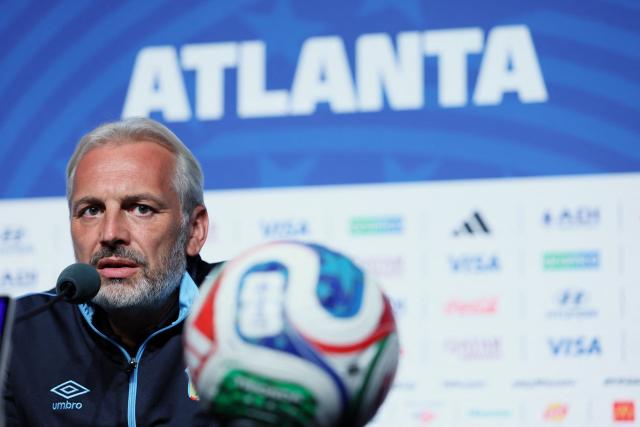 Congo DR's French head coach Sebastien Desabre gives an MD-1 press conference at Atlanta Stadium in Atlanta on June 30, 2026, on the eve of the 2026 World Cup round of 32 football match between England and Democratic Republic of the Congo. (Photo by Odd ANDERSEN / AFP)