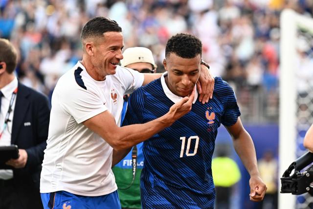 France's forward #10 Kylian Mbappe celebrates after winning the 2026 World Cup round of 32 football match between France and Sweden at the New York/New Jersey Stadium in East Rutherford on June 30, 2026.  (Photo by Jewel SAMAD / AFP)