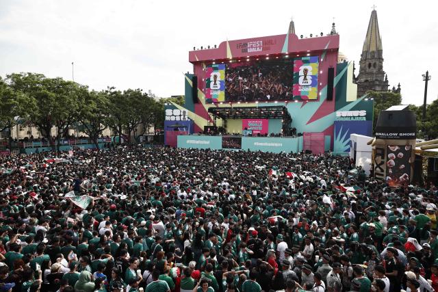 Mexican fans gather to watch the FIFA World Cup football match between Mexico and Ecuador at the Fan Fest in Guadalajara, Mexico, on June 30, 2026. (Photo by Ulises RUIZ / AFP)