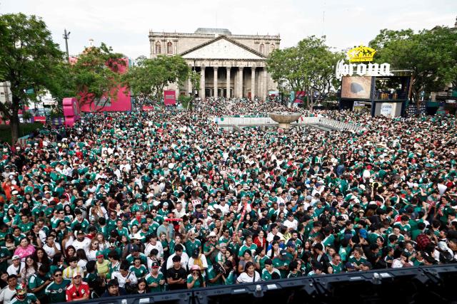Mexican fans gather to watch the FIFA World Cup football match between Mexico and Ecuador at the Fan Fest in Guadalajara, Mexico, on June 30, 2026. (Photo by Ulises RUIZ / AFP)