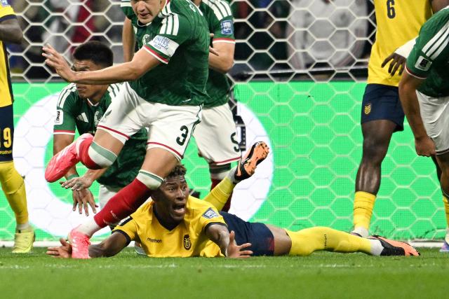 Ecuador's forward #11 Kevin Rodriguez reacts during the 2026 World Cup round of 32 football match between Mexico and Ecuador at the Mexico City Stadium in Mexico City on June 30, 2026.  (Photo by CARL DE SOUZA / AFP)