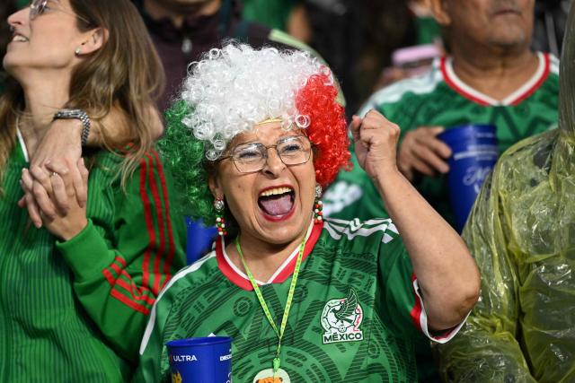 A Mexican fan celebrates at the end of the 2026 World Cup round of 32 football match between Mexico and Ecuador at the Mexico City Stadium in Mexico City on June 30, 2026.  (Photo by CARL DE SOUZA / AFP)