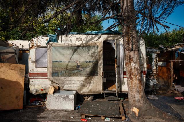 This photograph shows an empty caravan after the evacuation and clearance operation of the Stains' shantytown, North of Paris, on July 1, 2026. (Photo by Dimitar DILKOFF / AFP)