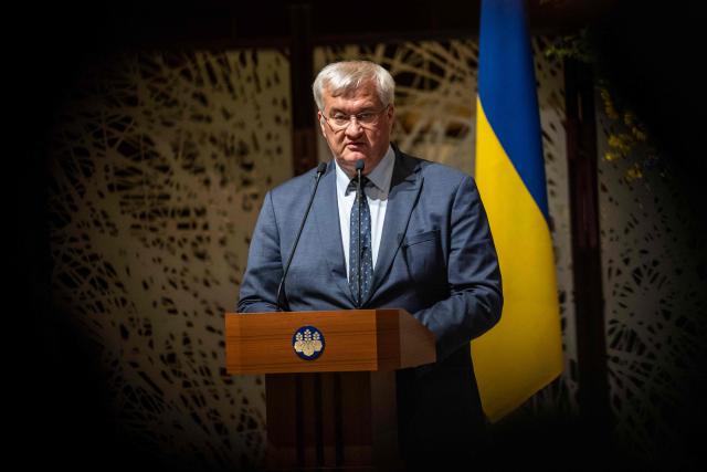 Ukraine's Foreign Affairs Minister Andriy Sybiga attends a joint press conference with Japan's Foreign Minister Toshimitsu Motegi at the Iikura Guest House in Tokyo on July 1, 2026. (Photo by Yuichi YAMAZAKI / AFP)
