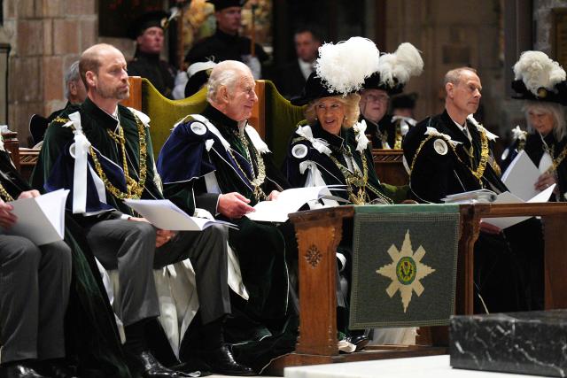 Britain's Prince William, Prince of Wales (L), Britain's King Charles III (2L), Britain's Queen Camilla and Britain's Prince Edward, Duke of Edinburgh attend the Thistle Service at St Giles' Cathedral, Edinburgh, Scotland on July 1, 2026. (Photo by Aaron Chown / POOL / AFP)