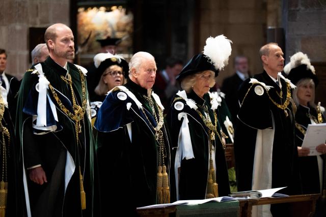 (L to R) Britain's Prince William, Prince of Wales, Britain's King Charles III, Britain's Queen Camilla and Britain's Prince Edward, Duke of Edinburgh attend the Thistle Service at St Giles' Cathedral in Edinburgh, Scotland on July 1, 2026. (Photo by Aaron Chown / POOL / AFP)