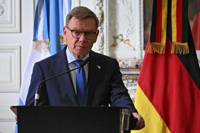 Germany's Minister of Foreign Affairs Johann Wadephul speaks during a press conference at the San Martin Palace in Buenos Aires on July 1, 2026. (Photo by Luis ROBAYO / AFP)
