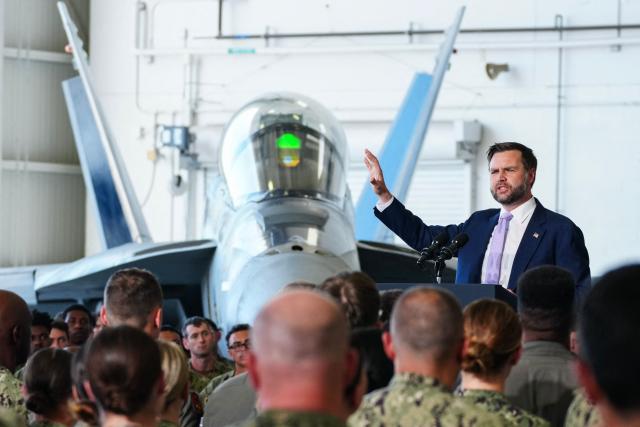 US Vice President JD Vance speaks during an event marking 250 years of the American military at Naval Air Station Oceana in Virginia Beach, Virginia, on July 1, 2026. (Photo by Ken Cedeno / POOL / AFP)