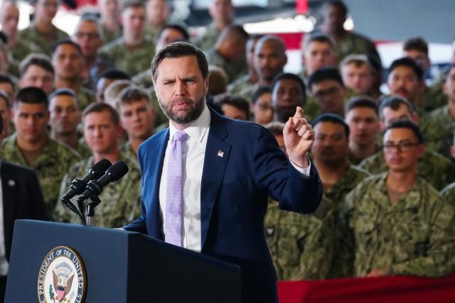 US Vice President JD Vance speaks during an event marking 250 years of the American military at Naval Air Station Oceana in Virginia Beach, Virginia, on July 1, 2026. (Photo by Ken Cedeno / POOL / AFP)
