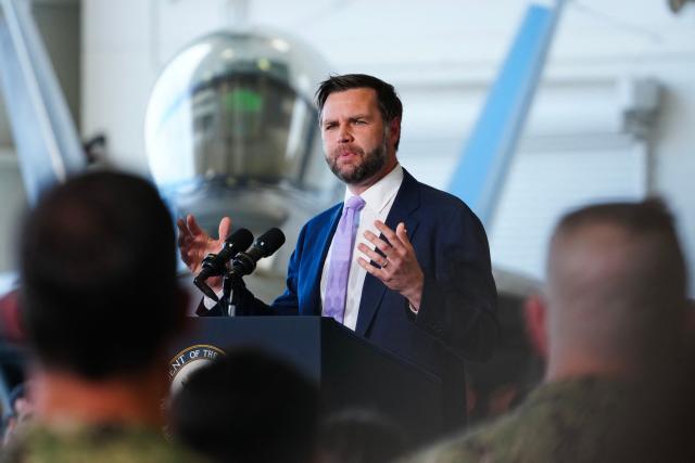 US Vice President JD Vance speaks during an event marking 250 years of the American military at Naval Air Station Oceana in Virginia Beach, Virginia, on July 1, 2026. (Photo by Ken Cedeno / POOL / AFP)