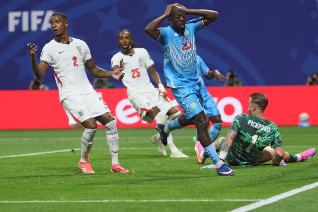 Congo DR's forward #20 Yoane Wissa reacts to a missed chance during the 2026 World Cup round of 32 match football between England and the Democratic Republic of Congo at the Atlanta Stadium in Atlanta on July 1, 2026.  (Photo by Odd ANDERSEN / AFP)