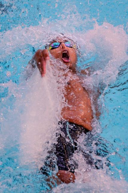 France’s Yohann Ndoye-Brouard competes in the mens 100m backstroke final during the French national swimming championships in Saint-Etienne, south-eastern France, on July 1, 2026. (Photo by OLIVIER CHASSIGNOLE / AFP)